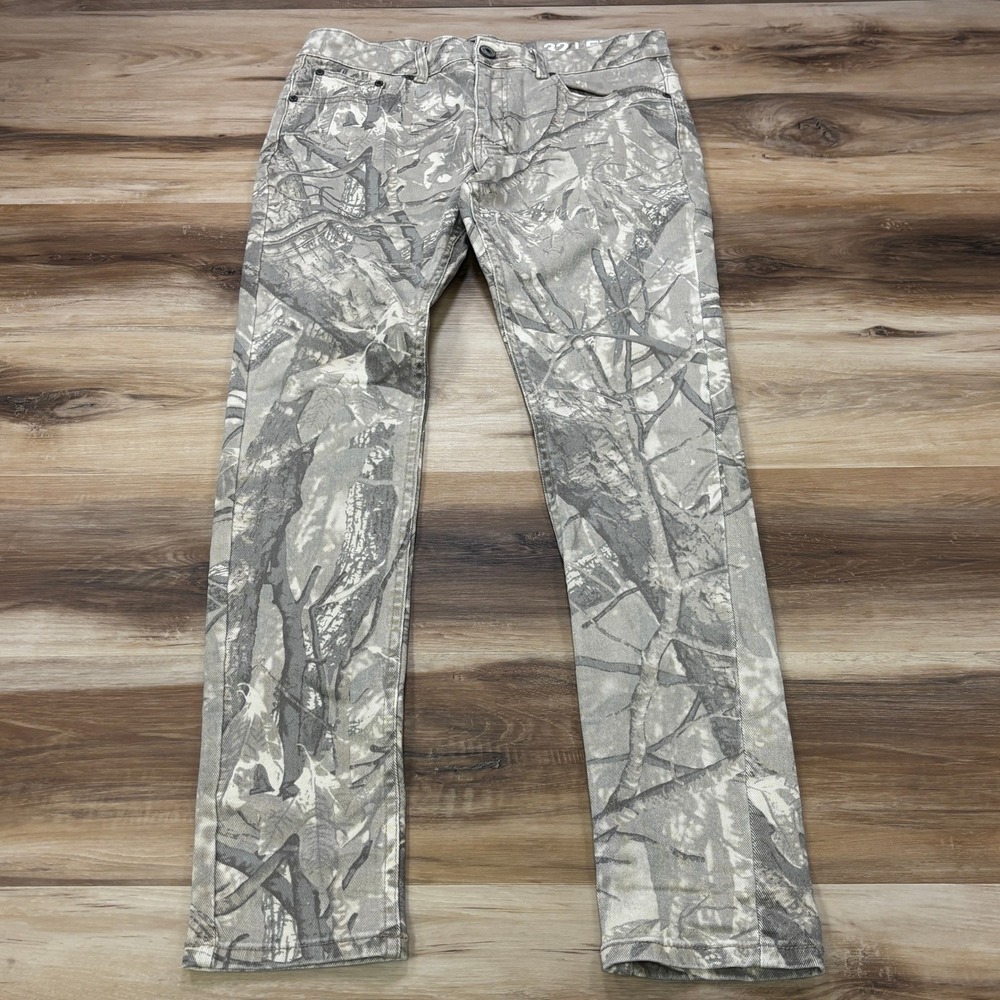 Serenede Fitted Denim Jeans 32 Camo Print Cotton Spandex Slim Gray Streetwear